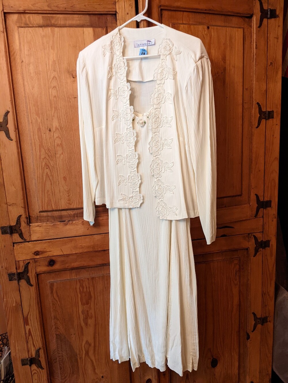 Cream Long-Sleeve Embroidered Dress Set